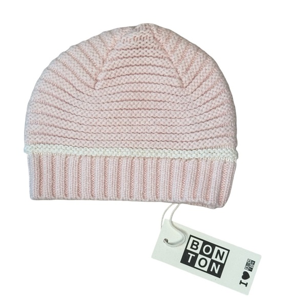 NWT BONTON Paris Pink Knit Wool Baby Hat Beanie Size 3M - Picture 5 of 10